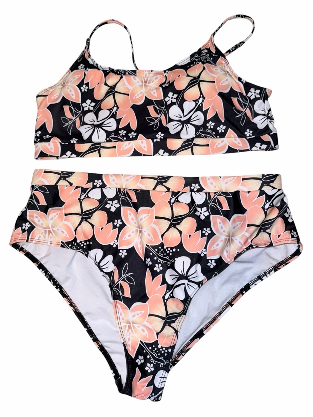 Women’s Black Floral Peach Two-Piece Swim Bikini